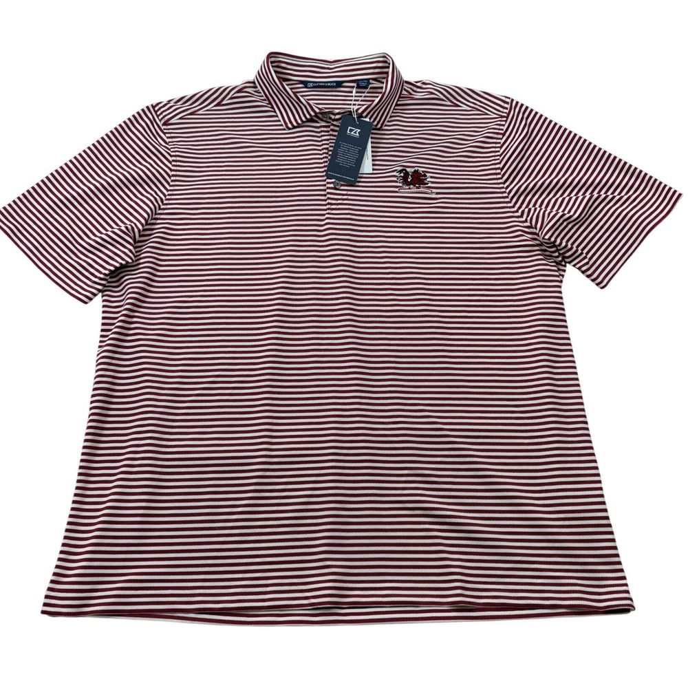 Cutter & Buck Mens South Carolina Gamecocks Striped Polo Shirt Burgundy XL/TG